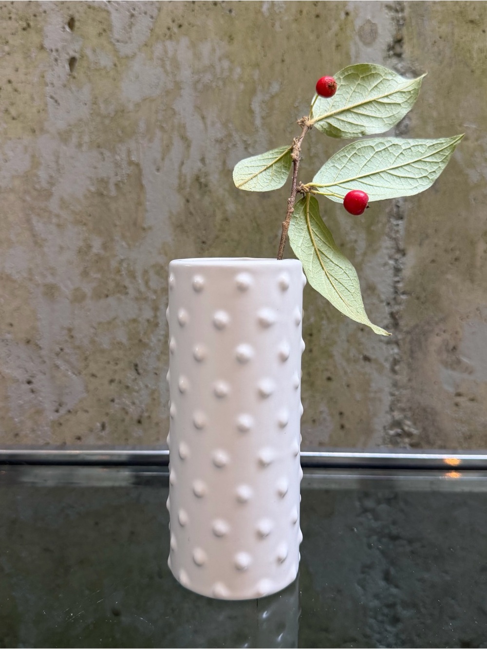 CB2 White Dot Textured Ceramic Bud Vase